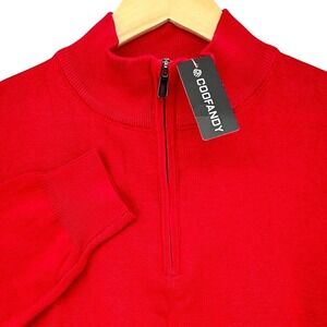 Coofandy Red Quarter Zip Pullover Sweater Mock Neck Viscose SZ S NWT NEW Preppy